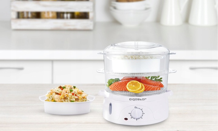 PAROWAR ELEKTRYCZNY DO GOTOWANIA NA PARZE 800W 9L MINUTNIK BIAŁY 3 X