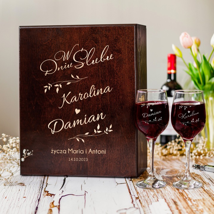 PREZENT NA ŚLUB SKRZYNKA NA WINO PREZENT ŚLUB DLA PARY MŁODEJ Z GRAWEREM