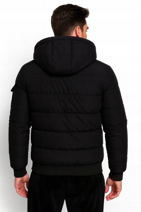 KURTKA MĘSKA Z KAPTUREM PUCHOWA OCIEPLANA ZIMOWA PIKOWANA CZARNA 4XL