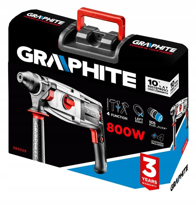 GRAPHITE Młotowiertarka SDS Plus 4 funkcje 800W 3,2J w walizce 58G529