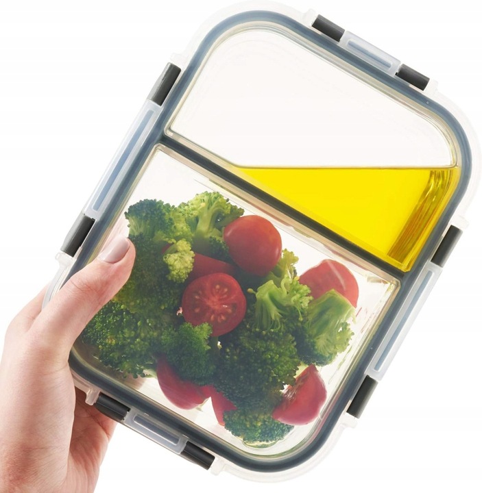 LUNCHBOX POJEMNIK SZKLANY NA ŻYWNOŚĆ ZESTAW 3SZT DWUKOMOROWE HERMETYCZNE