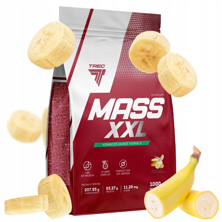 POTĘŻNY GAINER Trec Mass XXL 1000g Mega Mutant Mass WĘGLOWODANY BIAŁKO 1kg