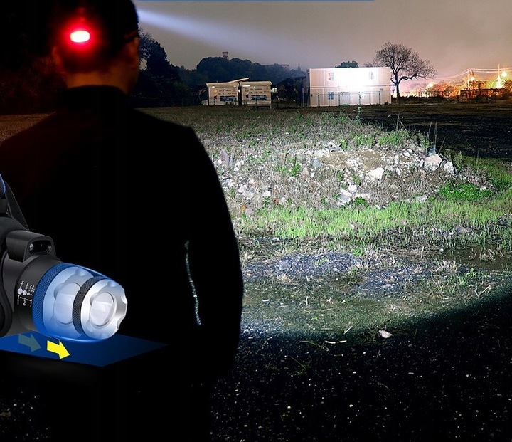 LATARKA CZOŁOWA CZOŁÓWKA LED REFLEKTOR + BATERIE 3 TRYBY ŚWIECENIA 2 x AKUM
