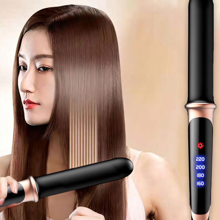 PROSTOWNICA DO WŁOSÓW CERAMICZNA EKRAN LCD 2W1 LOKÓWKA LEKKA CZARNA