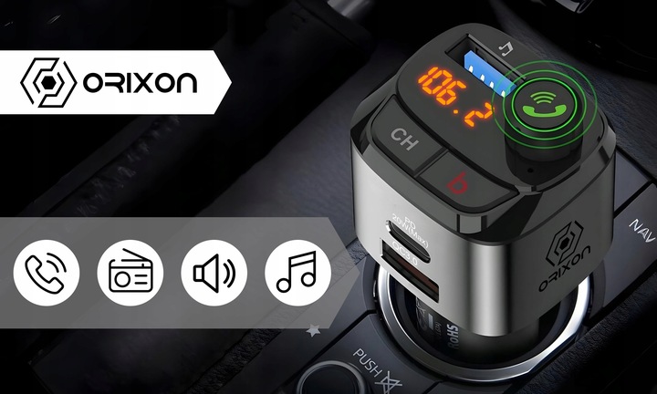 TRANSMITER SAMOCHODOWY BLUETOOTH FM 2X USB TRANSMITER WIELOFUNKCYJNY