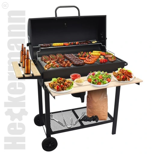 GRILL WĘGLOWY OGRODOWY 2 RUSZTY CHROMOWANE 2 PÓŁKI POPIELNIK TERMOMETR STAL