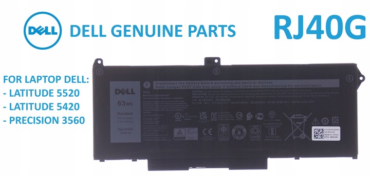 Bateria DELL Latitude 5520, Latitude 5420, Precision 3560 MODEL: RJ40G