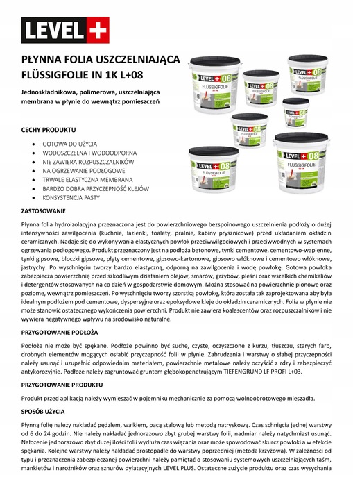 Folia w płynie 20kg Hydroizolacja Wewnątrz L+08