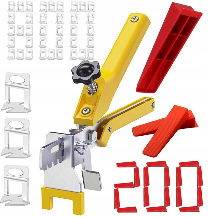 MOCNY ZESTAW SYSTEM POZIOMOWANIA PŁYTEK KLIPSY KLINY SZCZYPCE 2mm