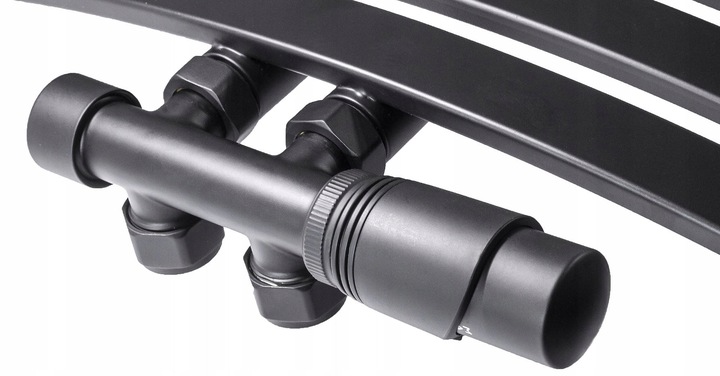 ZAWÓR TERMOSTATYCZNY CZARNY MAT DUOPLEX+MASKOWNICA PROSTOKĄTNA DO GRZEJNIKA