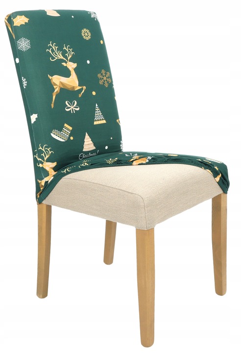 ZESTAW 6 SZT POKROWIEC NA KRZESŁO ZIELONY ŚWIĄTECZNE WZORY ELASTYCZNY