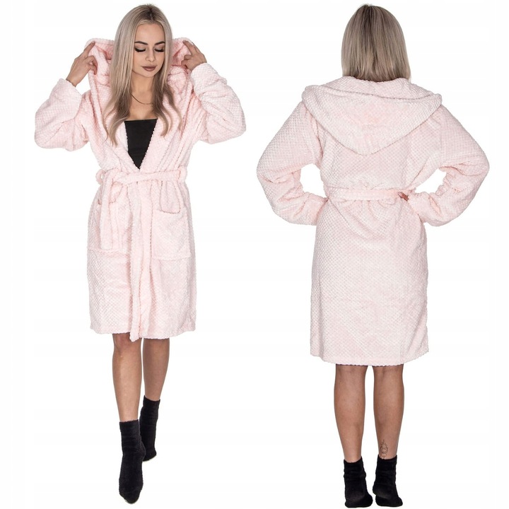 SZLAFROK DAMSKI CIEPŁY Z KAPTUREM R.S/M WIĄZANY W TALII GRUBY DŁUGI MIĘKKI