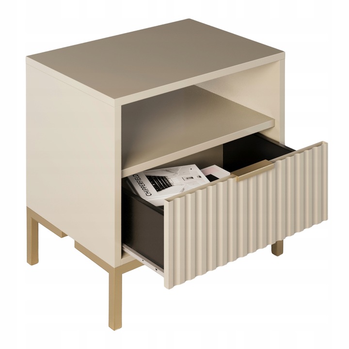 Szafka nocna z ryflowanym frontem KASZMIR/BEŻ stolik nocny złoty
