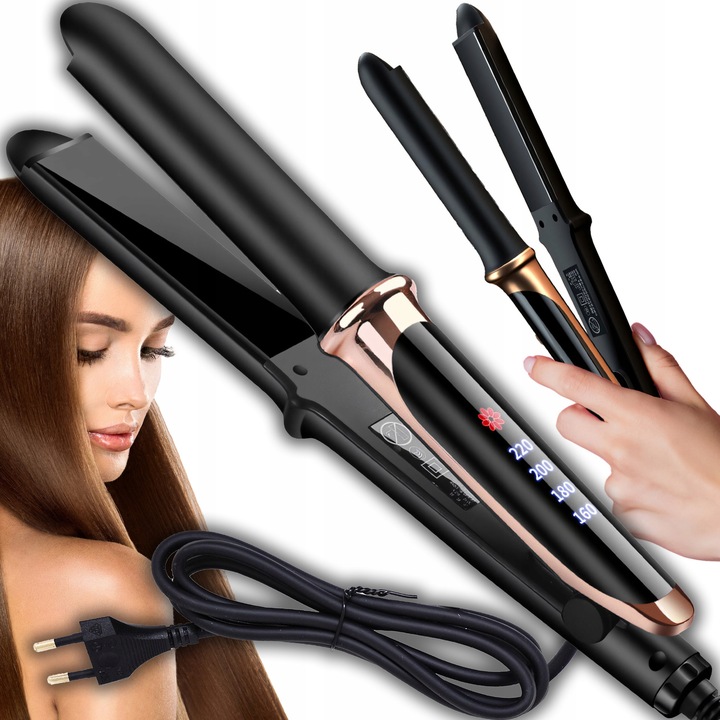 PROSTOWNICA DO WŁOSÓW CERAMICZNA EKRAN LCD 2W1 LOKÓWKA LEKKA CZARNA