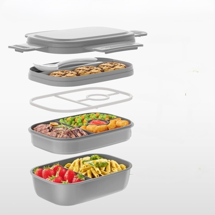 LUNCH BOX PUDEŁKO NA ŻYWNOŚĆ PODRÓŻNE POJEMNE NA WYJAZD 3W1 SZCZELNE 2000ML