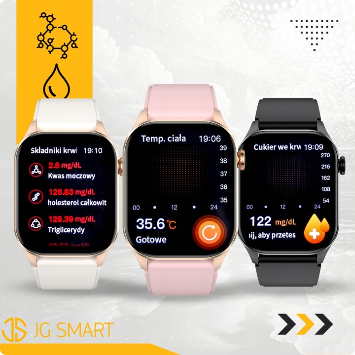 SMARTWATCH DAMSKI ZEGAREK POMIAR GLUKOZY CIŚNIENIE MENU PL ROZMOWY 2 PASKI