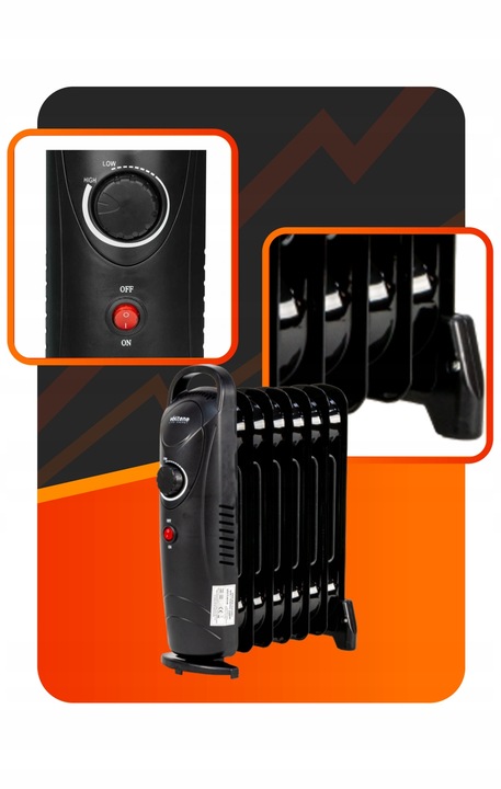 GRZEJNIK ELEKTRYCZNY 700 WATT OLEJOWY 7 ŻEBEREK TERMOSTAT ŻEBERKOWY OLEJAK