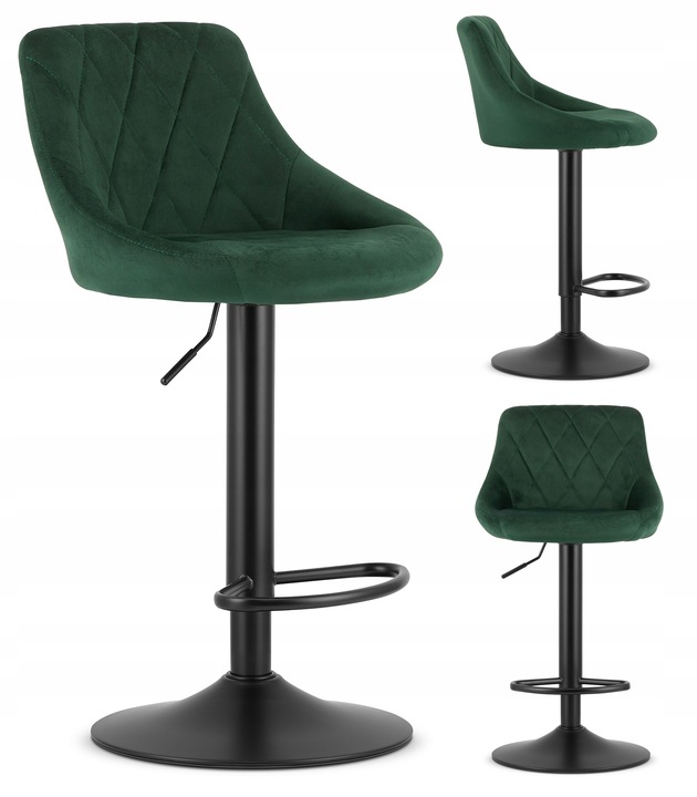 Hoker Barowy Obrotowy Zielony Krzesło Barowe Regulowane Welurowe