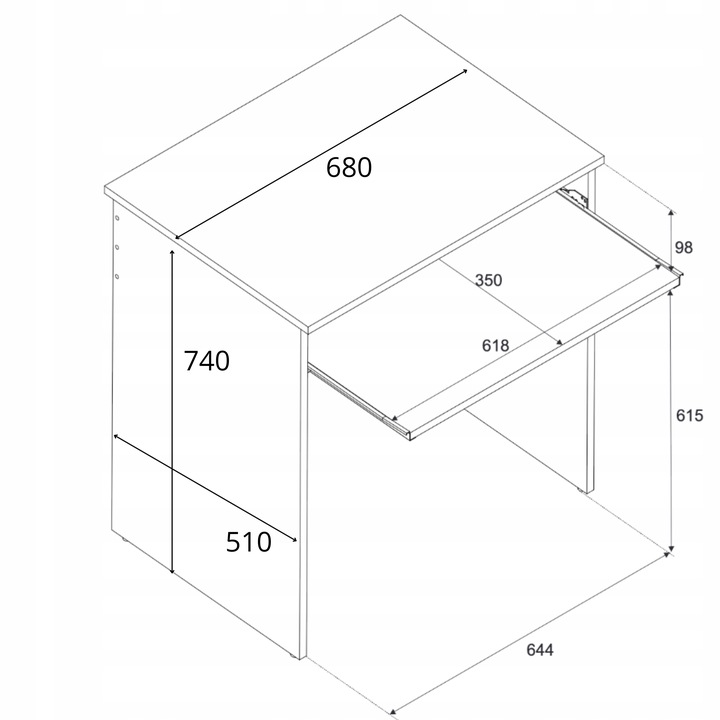 MAŁE BIURKO BIAŁE SZKOLNE 68 CM Z PÓŁKA NA KLAWIATURE KOMPUTEROWE