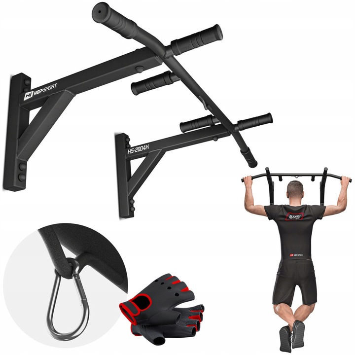 Drążek do podciągania ścienny wytrzymałość do 210kg HopSport 6 uchwytów