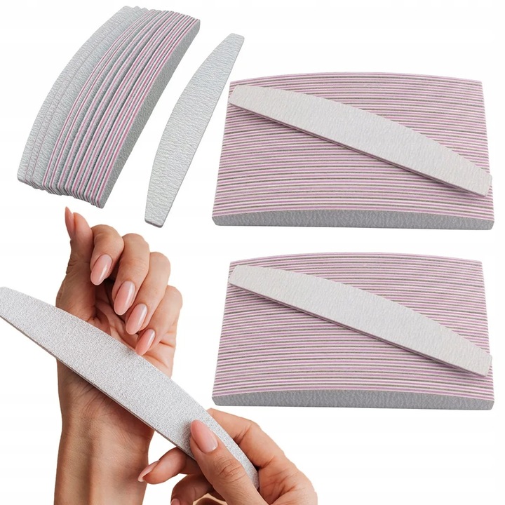 PILNIK DO PAZNOKCI 100/180 ŁÓDKA PÓŁKSIĘŻYC ZEBRA ZESTAW 100 SZT DWUSTRONNY