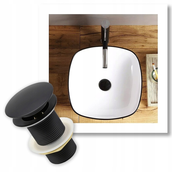 KOREK UMYWALKOWY KLIK-KLAK AUTOMAT BEZ PRZELEWU MOSIĘŻNY CZARNY SATYNOWY