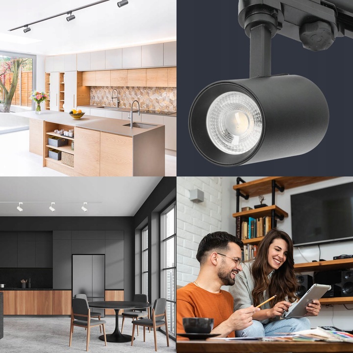 Zestaw szynowy 3 fazowy szyna 2m, 4x oprawa SPECTRUM CZARNY komplet