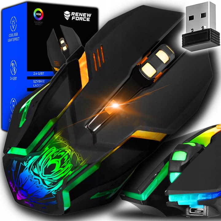 Myszka Gamingowa Mysz Dla Graczy Bezprzewodowa LED 6 Przycisków 3200dpi