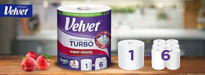 Velvet ręczniki papierowe TURBO 6 rolek 3 warstwowy 340 listków