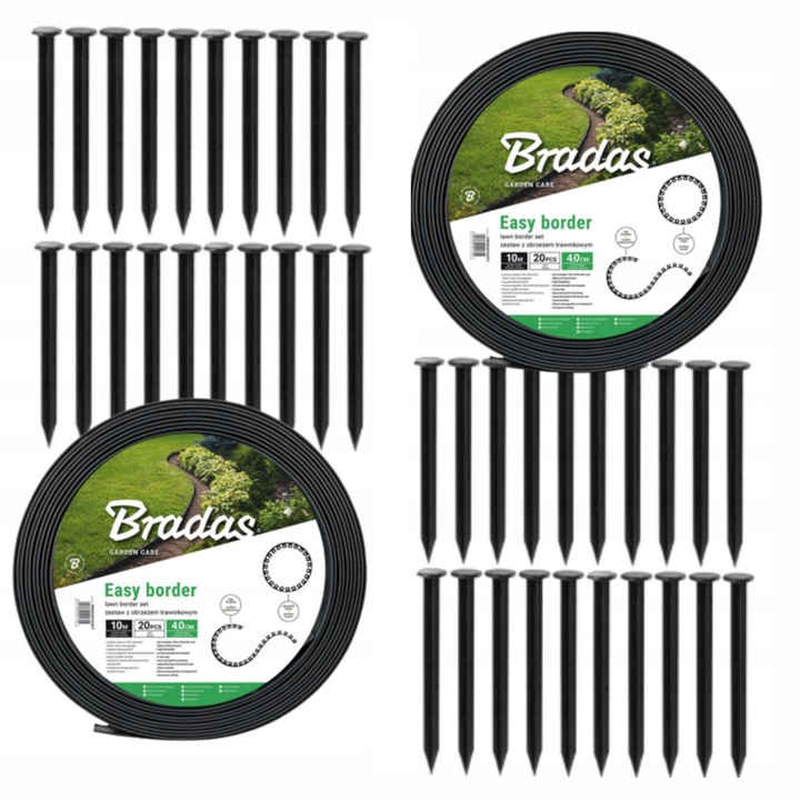 Obrzeże Trawnikowe Ogrodowe 20 metrów + 40 Kotw Easy Border Grafitowe 40mm
