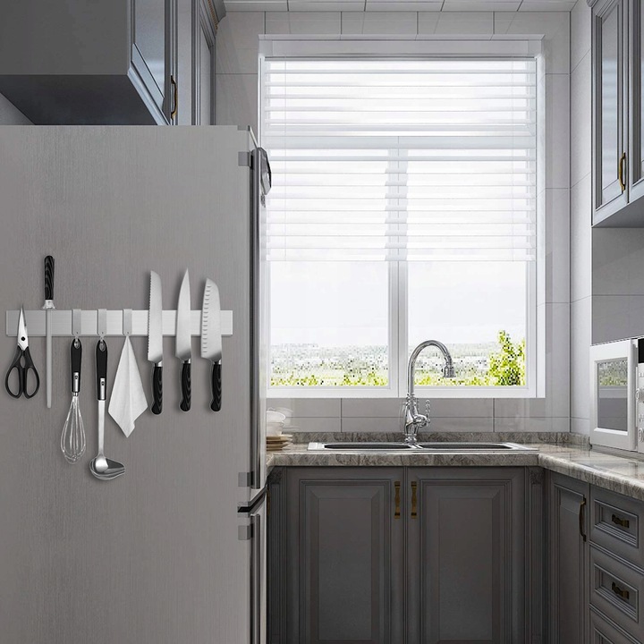 LISTWA MAGNETYCZNA NA NOŻE KLUCZE NARZĘDZIA 40CM SAMOPRZYLEPNA SREBRNA