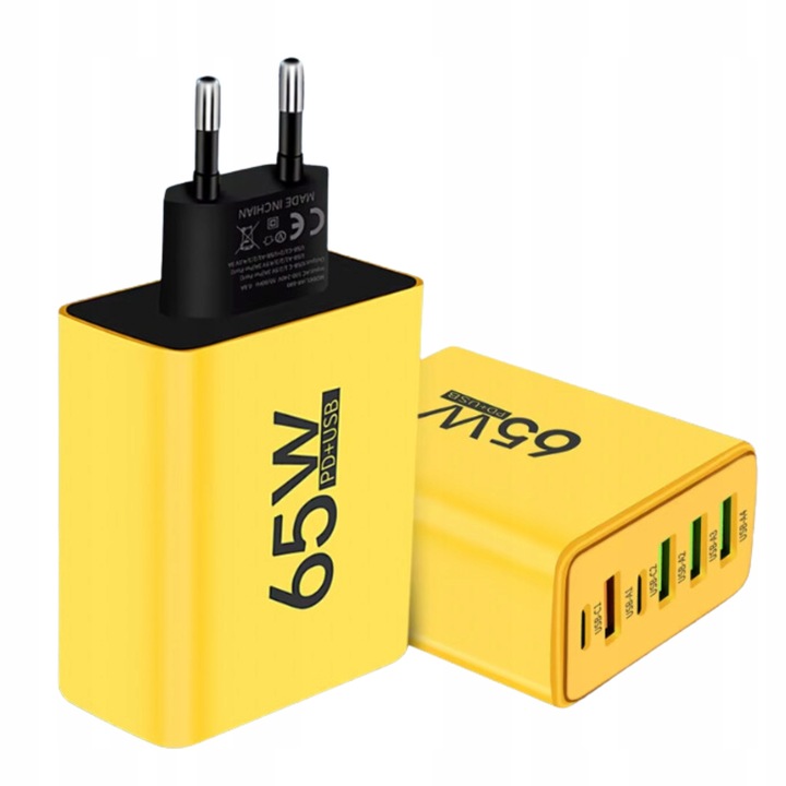 SZYBKA ŁADOWARKA SIECIOWA 6-PORTÓW 2X USB-C, 4xUSB-A 65W