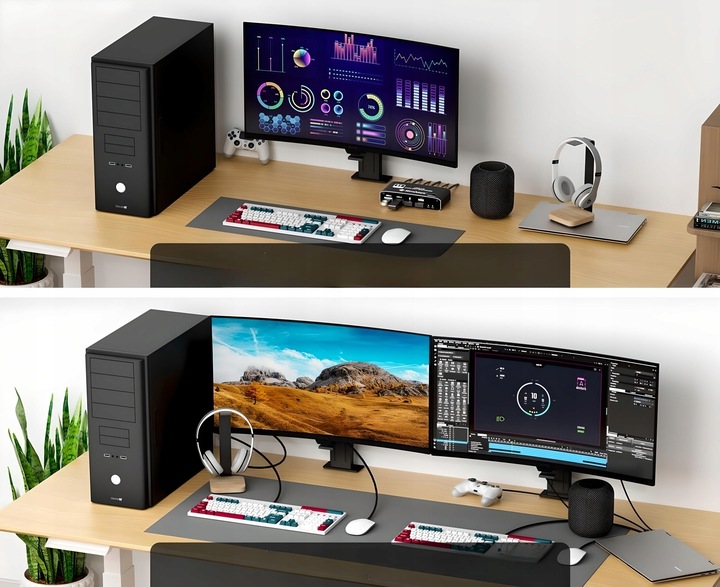 Przełącznik KVM HDMI 2.1 Konsola Switch 4K 120Hz 8K 2 4xUSB 3.0 2xPC 1Ekran