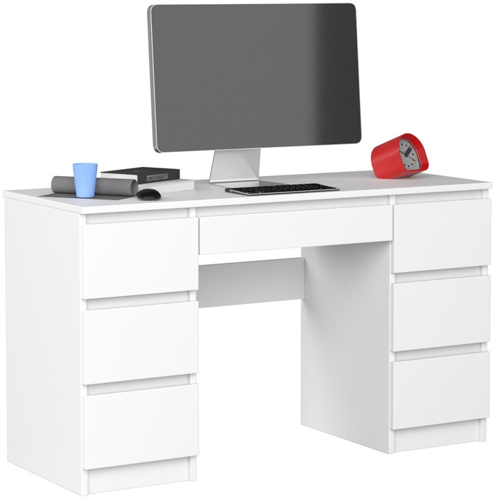 BIURKO KOMPUTEROWE 130CM 7 SZUFLAD BIAŁE BIAŁY DUŻE