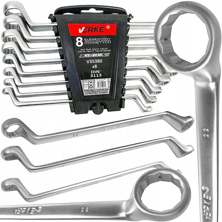 KLUCZE OCZKOWE ODGIĘTE WYGIĘTE 6-22mm 8 szt ZESTAW KLUCZY OCZKOWYCH