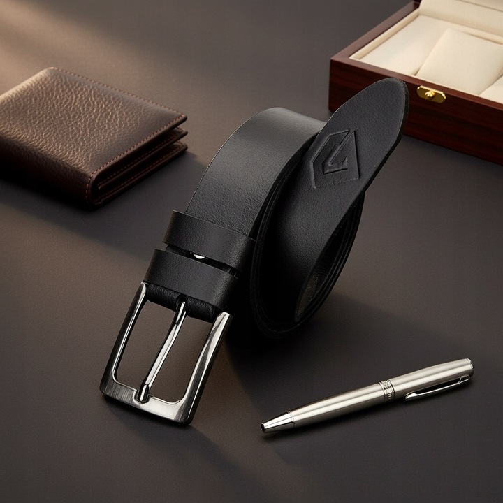 PASEK Męski Skórzany do SPODNI DŁUGI 135cm Czarny Skóra Naturalna