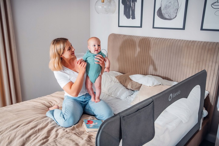 Barierka BRAMKA ZABEZPIECZAJĄCA do łóżka WYSOKA 150x66cm BEŻ Lionelo