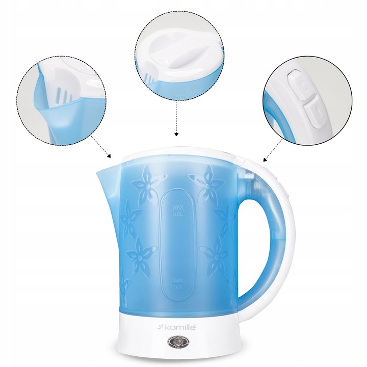 CZAJNIK ELEKTRYCZNY TURYSTYCZNY PRZENOŚNY MAŁY 0,6 L MOCNY 650 W