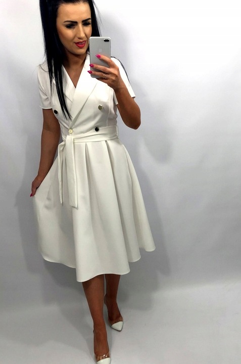 Sukienki Damskie na Komunię Chrzciny Wesele Elegancka Rozkloszowana Róż M