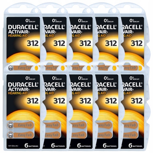 60x Duracell 312 Baterie do aparatu słuchowego
