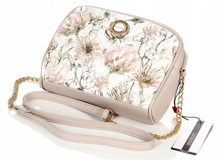 MONNARI Zgrabna beżowa listonoszka w kwiaty na pasku z łańcuszkiem