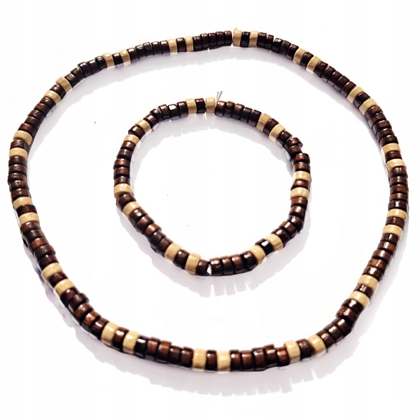 Naszyjnik Drewniany Surfer Beach Koraliki Beż Brąz