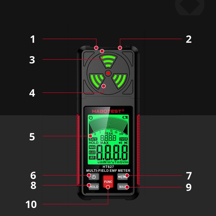 MIERNIK POLA ELEKTROMAGNETYCZNEGO EMF TESTER FAL RADIOWYCH HABOTEST HT627