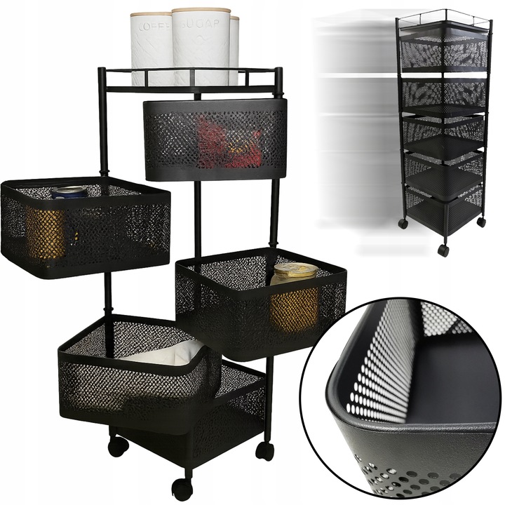 REGAŁ KUCHENNY MOBILNY STOLIK NA KÓŁKACH WÓZEK 6-POZIOMOWY 5 KOSZY