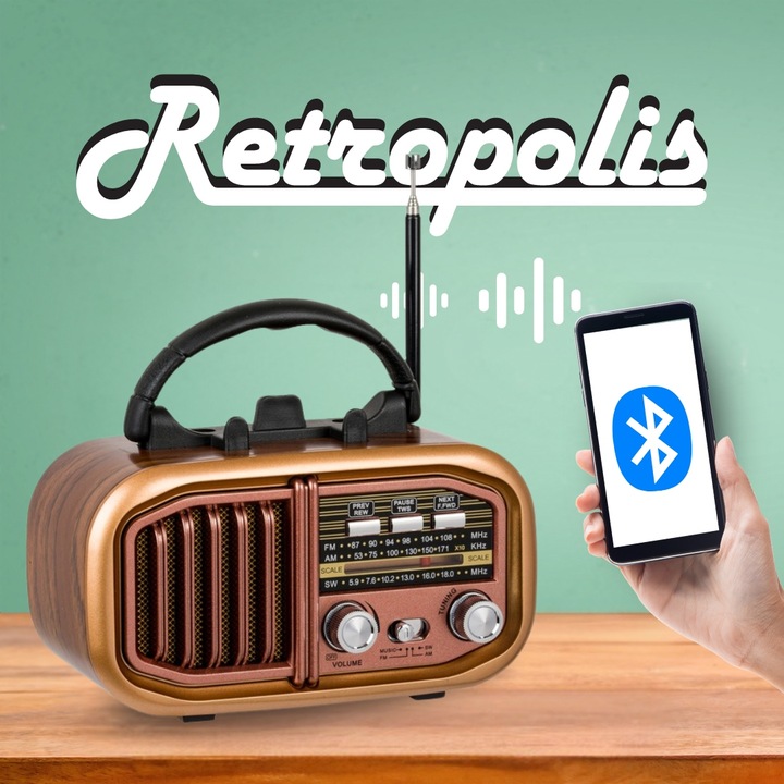 Retropolis AUSTIN Vintage Radio Retro Solar USB microSD Bluetooth