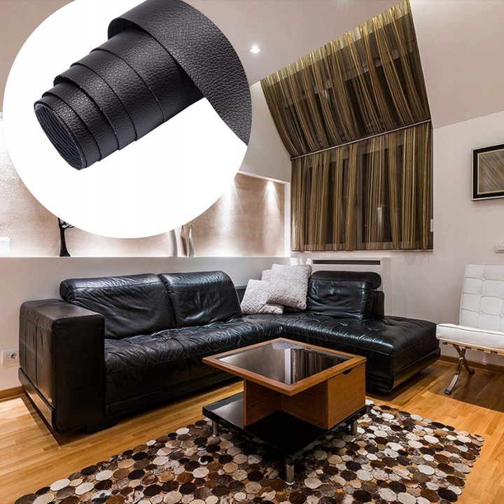 SKÓRA SAMOPRZYLEPNA EKO SKÓRA SKAJ TAPICERSKI KLEJ ŁATY CZARNY 140X50 CM