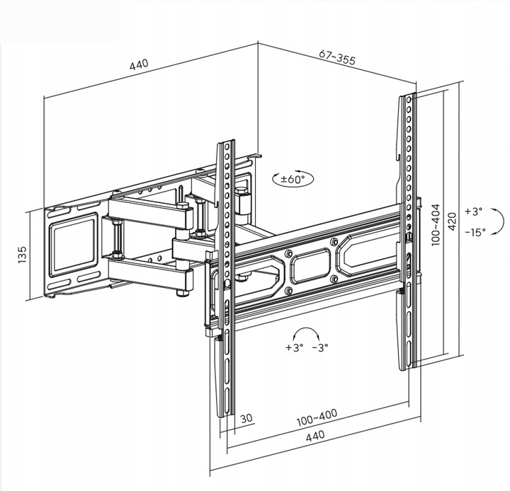Certyfikowany Solidny Obrotowy Uchwyt do Telewizora Wieszak TV 32"-80" VESA