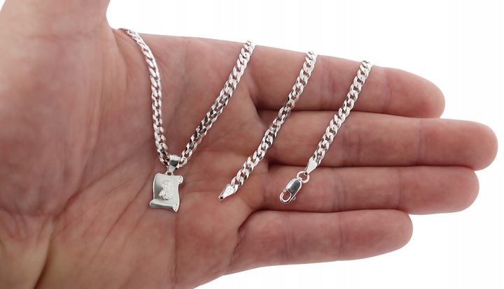 SREBRNY PEŁNY ŁAŃCUSZEK MĘSKI PANCERKA Z ZAWIESZKĄ PR. 925 + GRAWER GRATIS