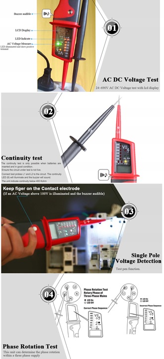 MIERNIK TESTER NAPIECIA UNI-T UT15C ROTACJI FAZ