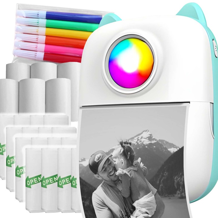 Mini Drukarka Termiczna ORYGINALNY Do Zdjęć Przenośna Kot RGB + 21 GRATISÓW